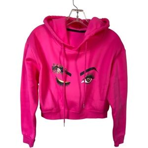 Pink Crop Top Graphic Hoodie